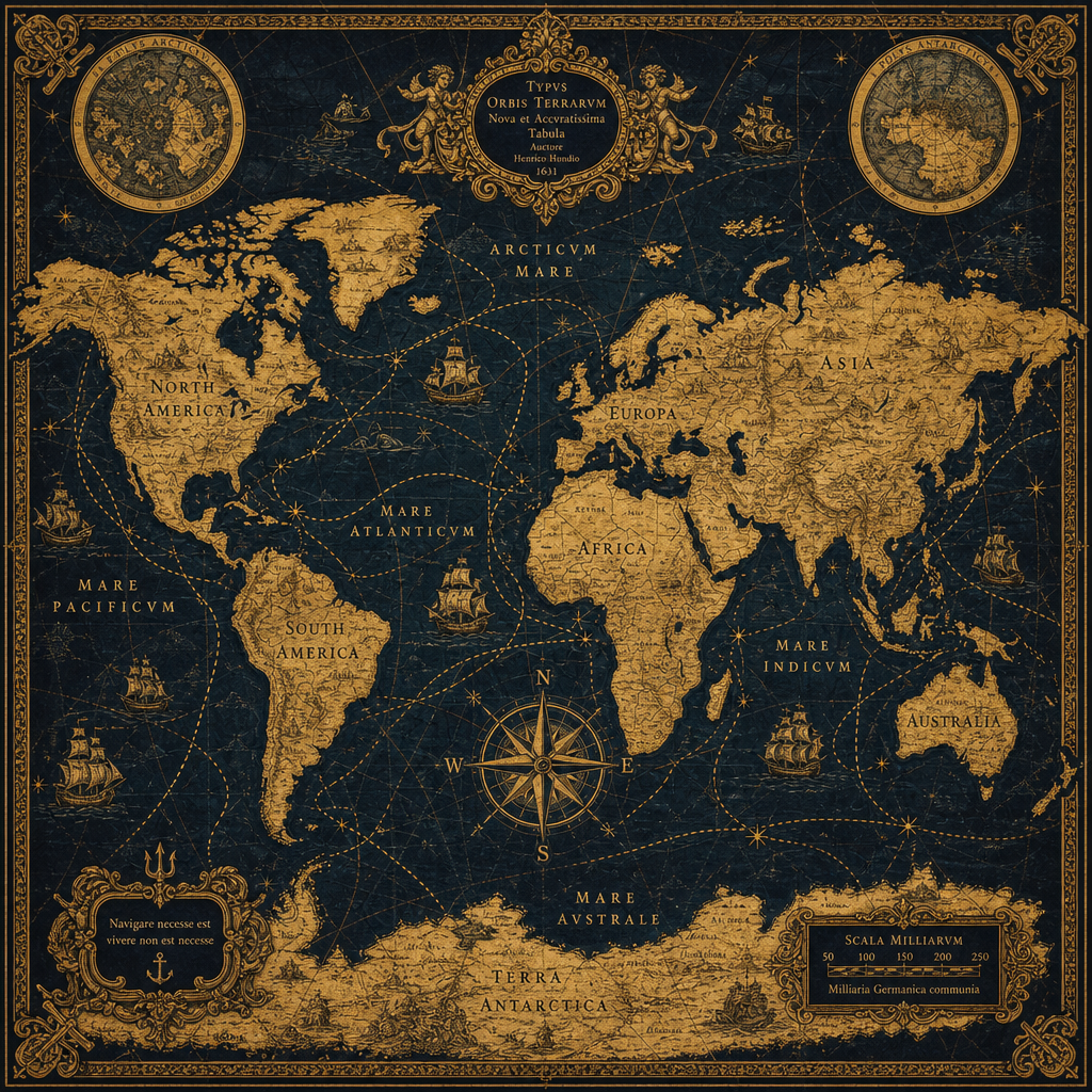 An antique maritime chart of the world — the Kelmar Global trade network